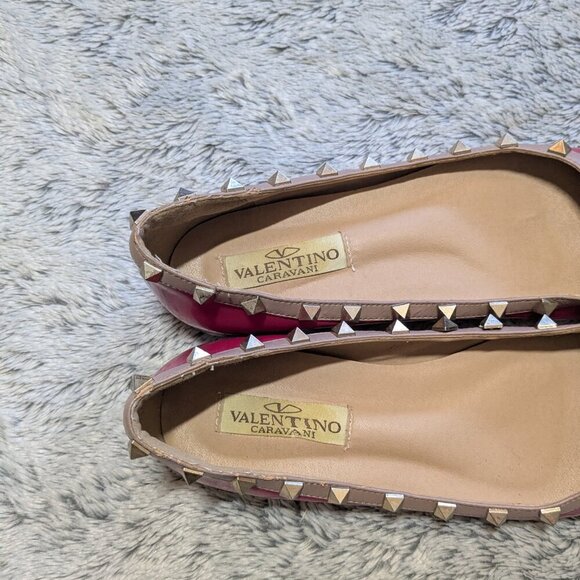 Valentino Pink Rockstud Flats Patent Leather Pointed Toe Shoe Size 41 US 10 - Picture 4 of 8